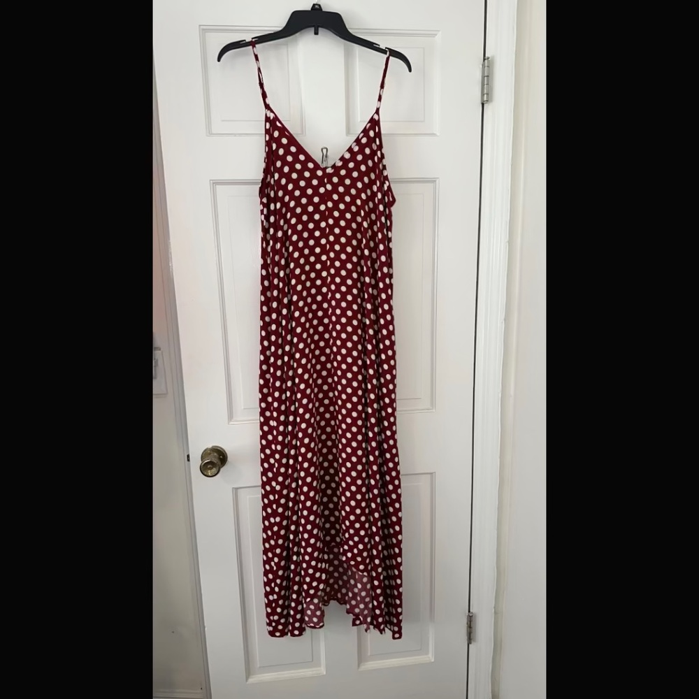 LILBETTER Women V-Neck Polka Dot Print Spaghetti Strap Boho Long Maxi Dress NWT - Picture 3 of 8